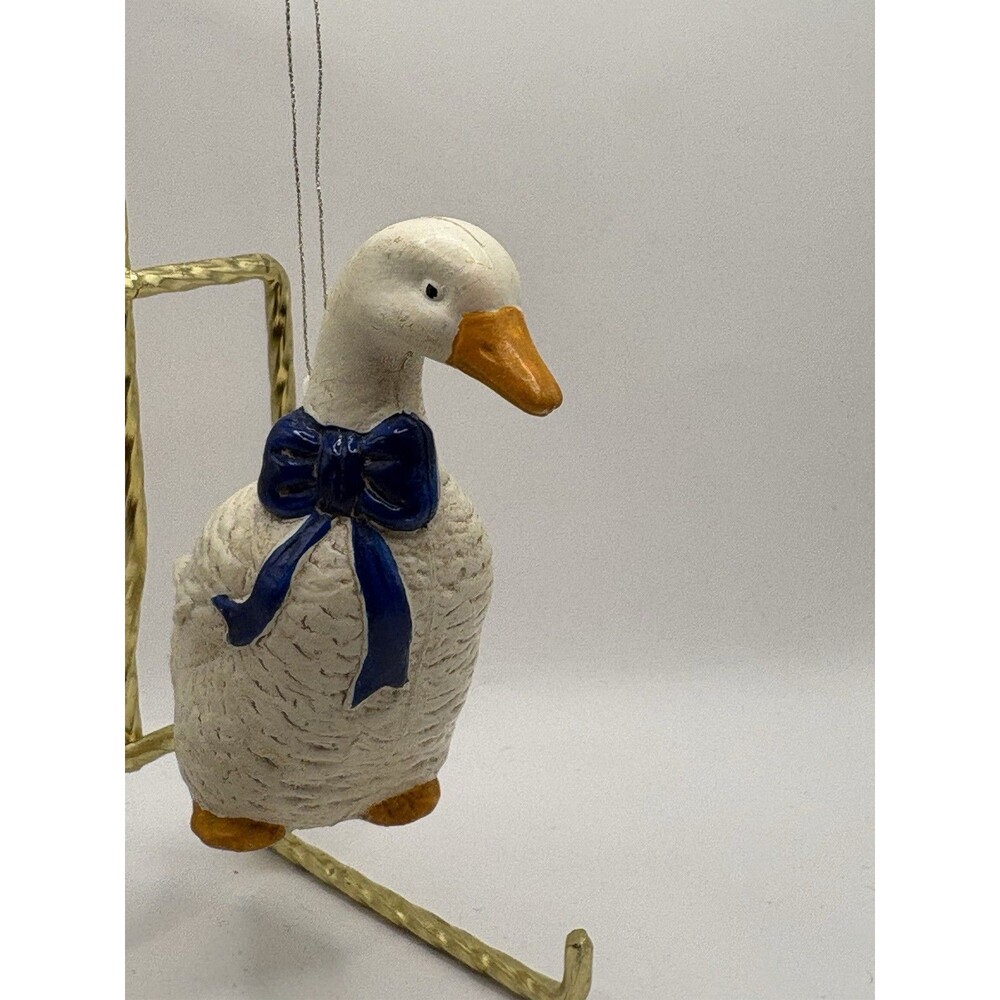 Vintage Goose Duck Christmas Ornament Blue Bow Farmhouse Holiday Decor 3.5”